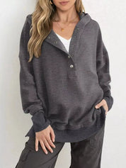 Gray Half Snap Long Sleeve Hoodie | Hoodies Daverri Fashions