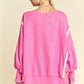 Vibrant pink oversized Davi & Dani knit top with lantern sleeves, size M