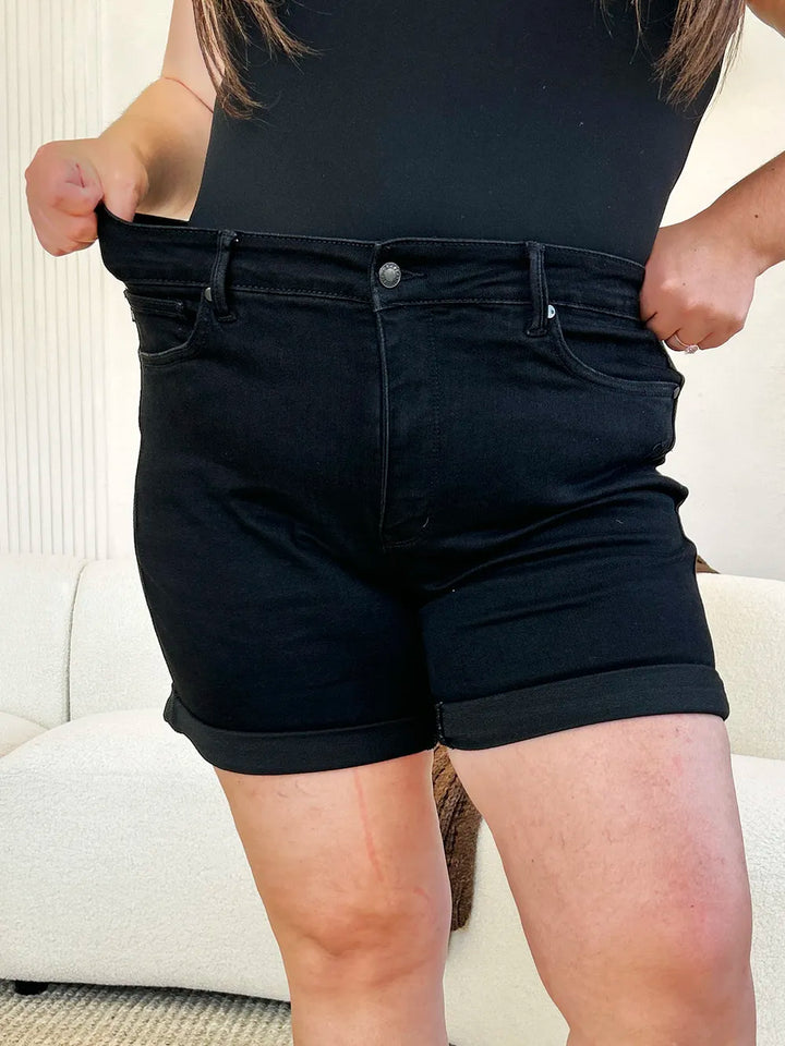 Judy Blue Full Size High Waist Tummy Control Cuffed Denim Shorts Denim Shorts