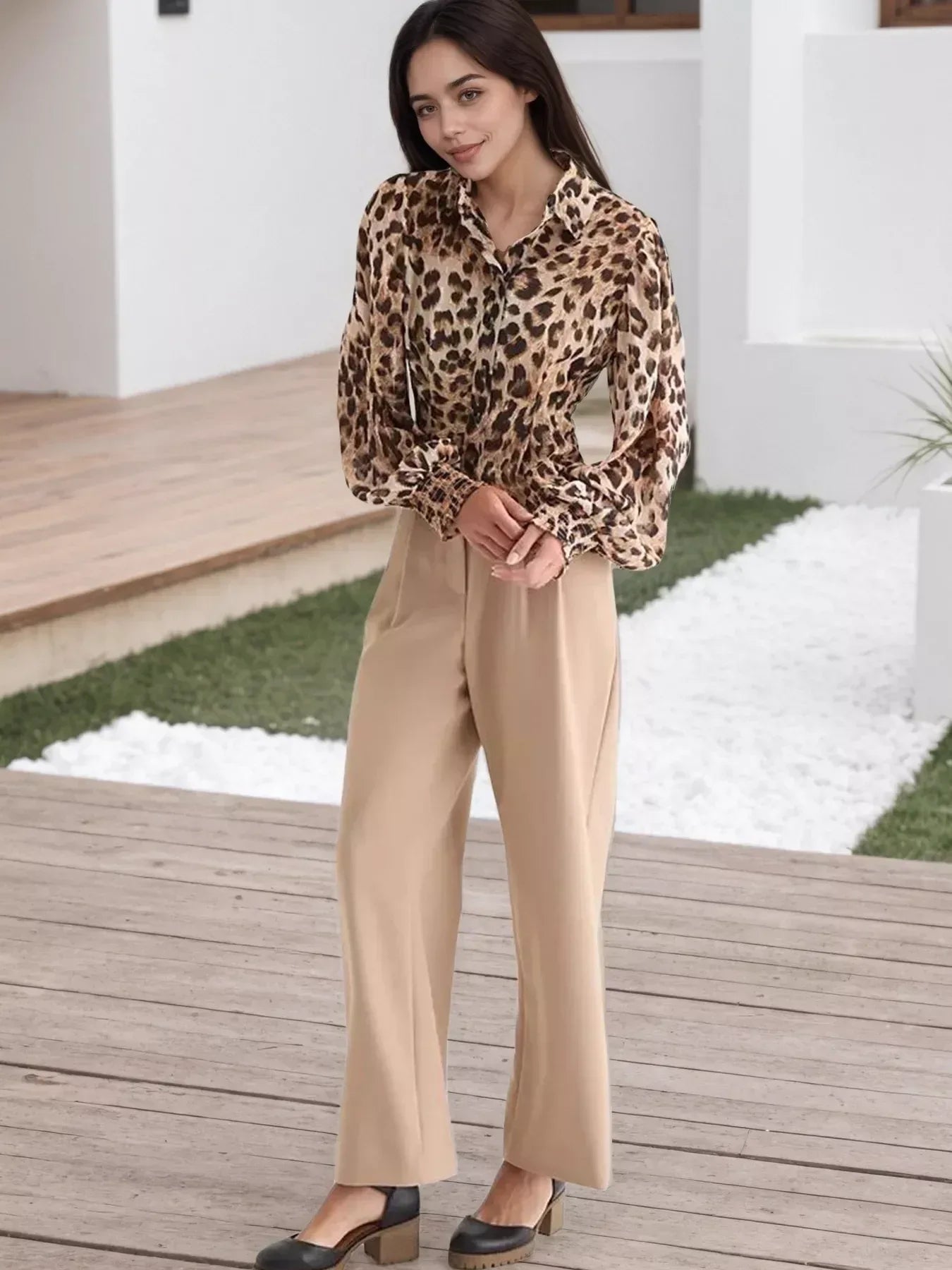 Leopard Button Up Shirt - DAVERRI FASHIONS