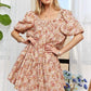 ADORA Floral Square Neck Puff Sleeve Dress Orange L
