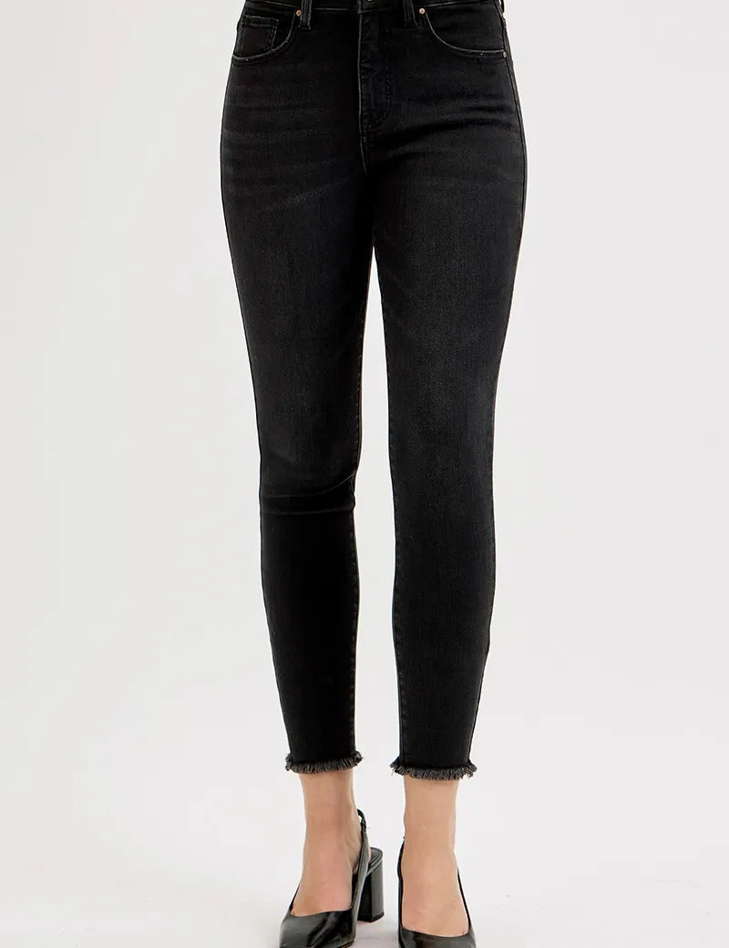 RISEN Full Size Tummy Control High Rise Adjustable Waist Skinny Jeans Plus Size | Jeans Daverri Fashions