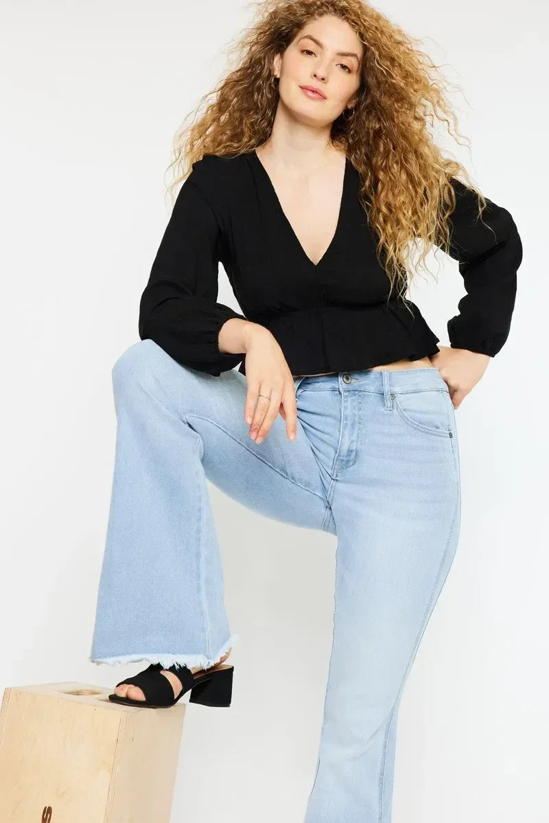 Kancan High Rise Curvy Flare Jeans - DAVERRI FASHIONS