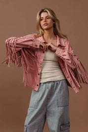 BiBi Suede Fringe Long Sleeve Jacket | Jackets Daverri Fashions