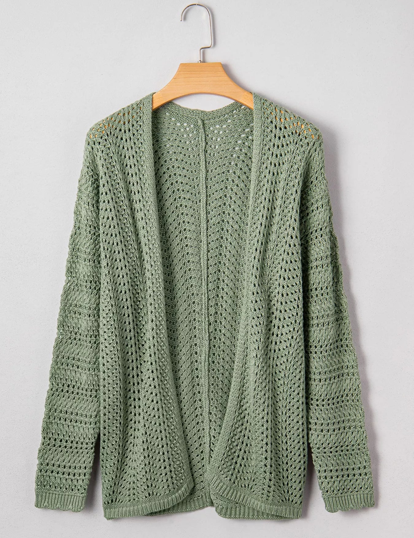 Scalloped Edge Eyelet Knit Batwing Sleeve Cardigan | Cardigans Daverri Fashions
