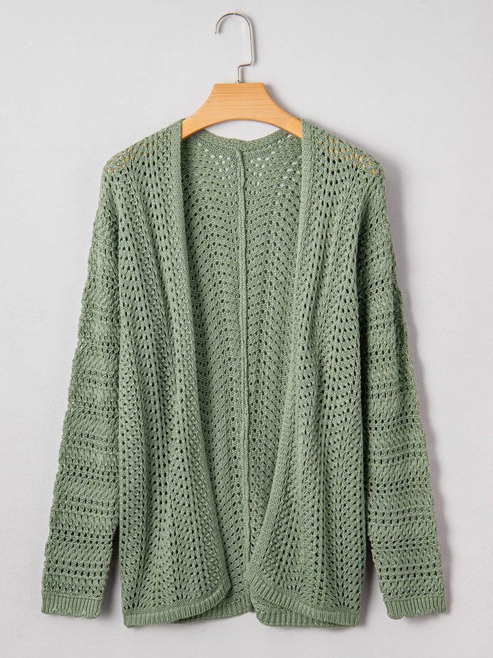 Scalloped Edge Eyelet Knit Batwing Sleeve Cardigan | Cardigans Daverri Fashions