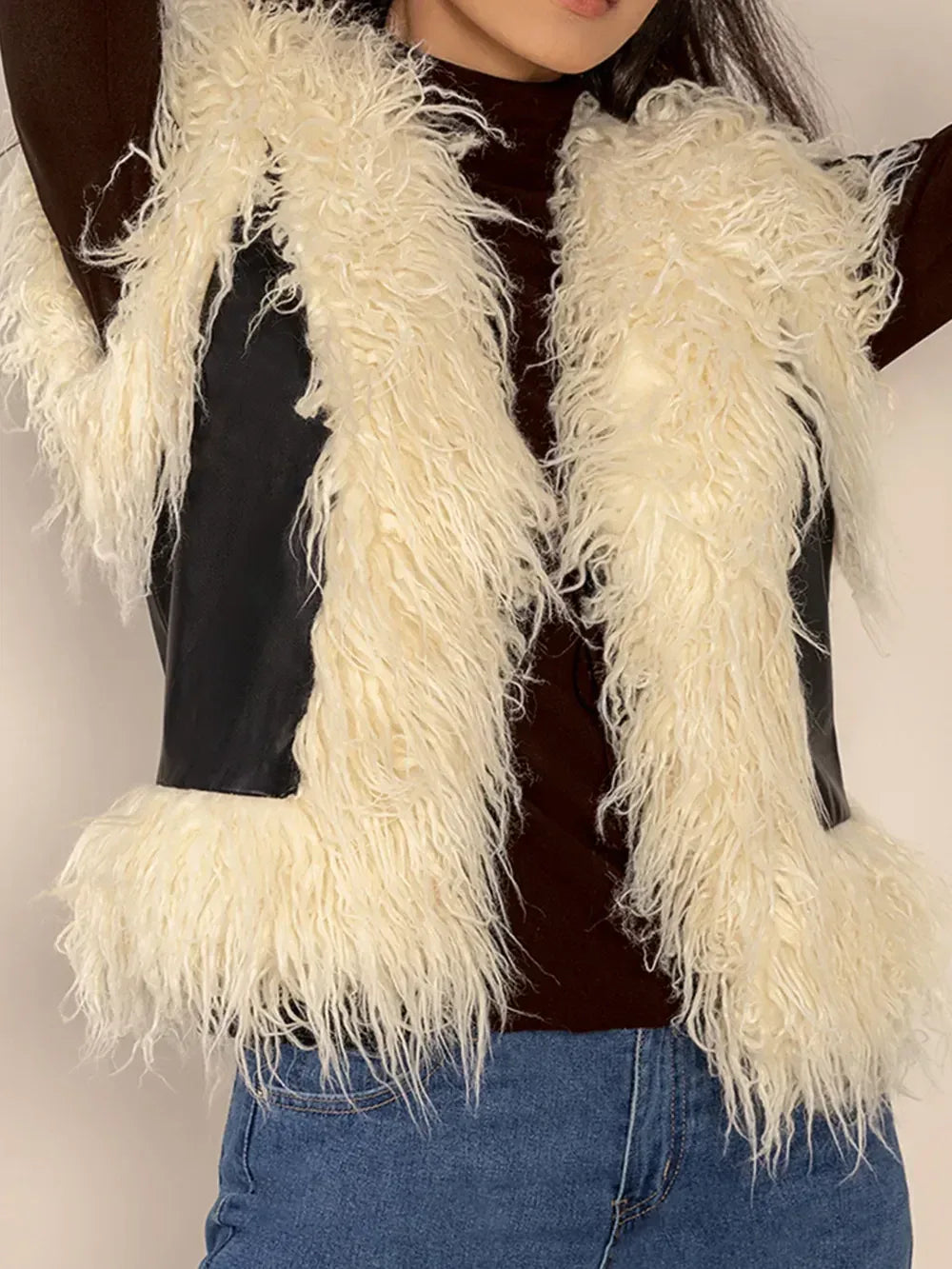 Tied Fringe Contrast Vest - DAVERRI FASHIONS