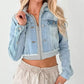 Distressed Zip Up Cropped Hooded Denim Jacket - DAVERRI FASHIONS