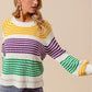 Cozy SO ME Mardi Gras striped raglan sweater in yellow, purple, green, white