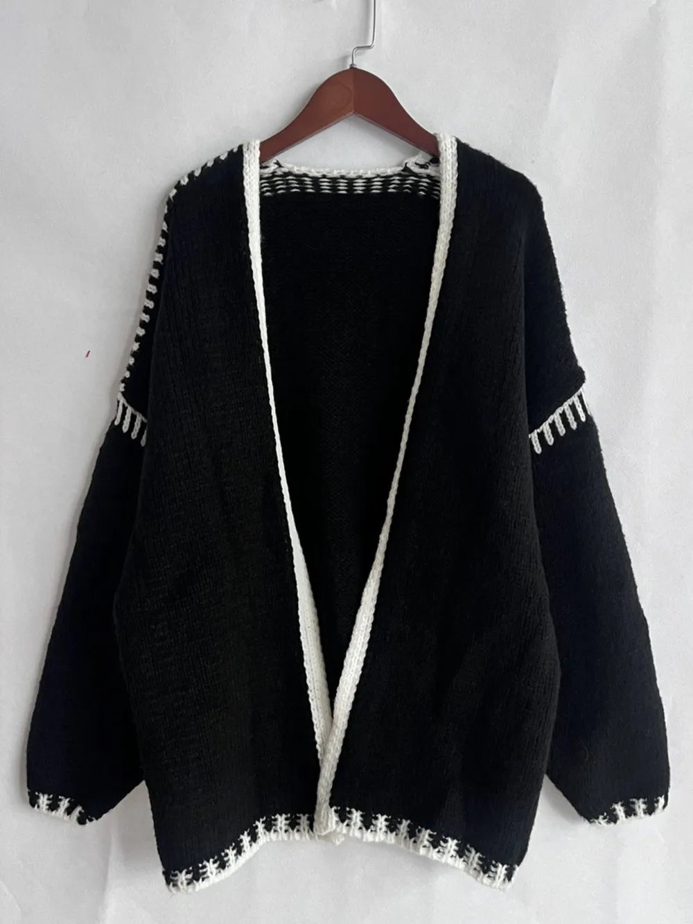 Double Take Contrast Open Front Dropped Shoulder Cardigan | Cardigans Daverri Fashions