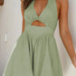 Daverri cutout halter neck mini dress in sage green, waist cutout view