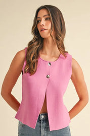 Annie Wear Metal Button Detail Crop Sweater Vest | Sweaters Daverri Fashions