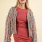 VERY J Shaggy Yarn Knit Zip Up Jacket Green Multi S
