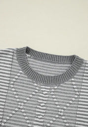 Striped Round Neck Dropped Shoulder Sweater | Sweaters Daverri Fashions