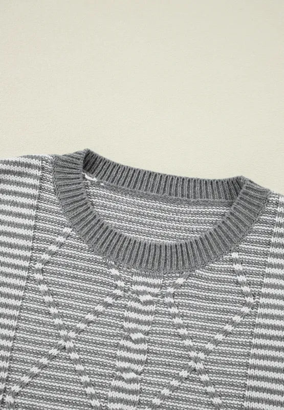 Striped Round Neck Dropped Shoulder Sweater | Sweaters Daverri Fashions