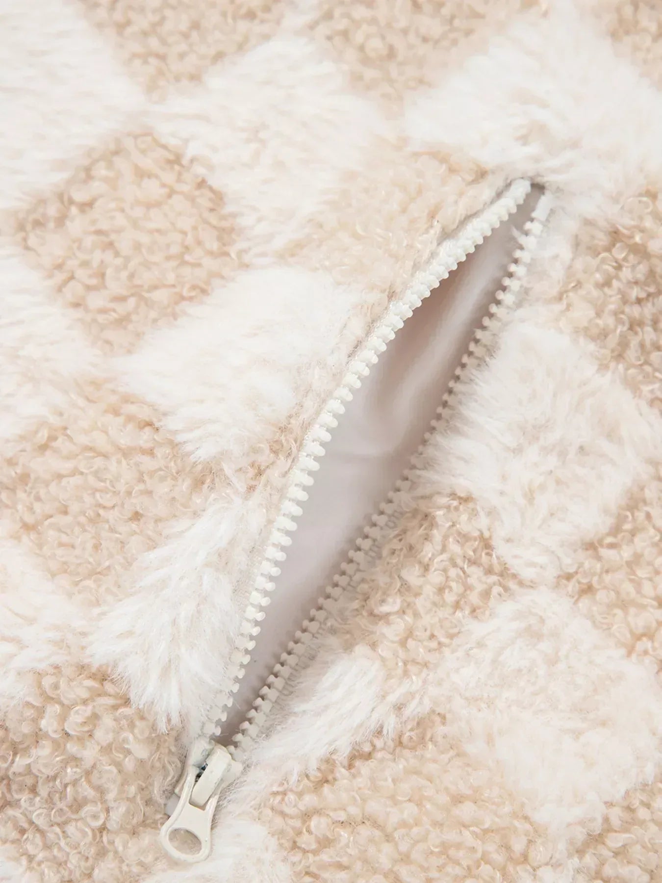 Checker Sherpa Corduroy Patchwork Zip Up Jacket - DAVERRI FASHIONS