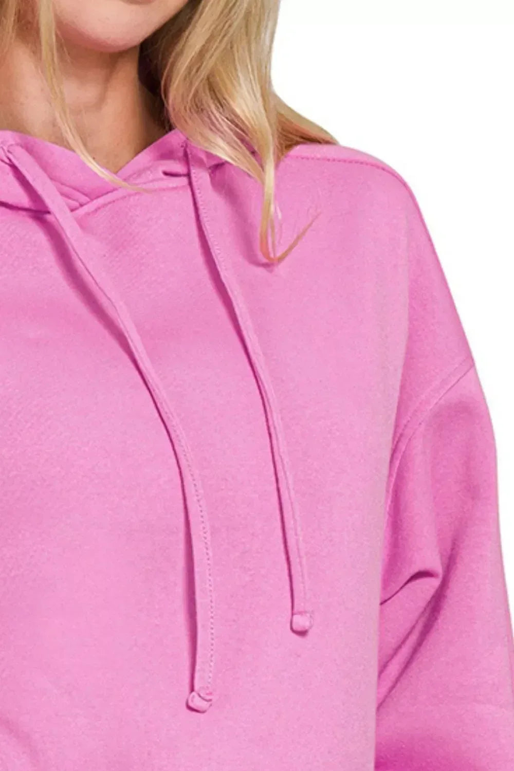 Zenana Drawstring Relaxed Fit Fleece Hoodie Bright Mauve - DAVERRI FASHIONS