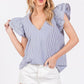 Ces Femme Striped V-Neck Ruffled Cap Sleeve Blouse - DAVERRI FASHIONS