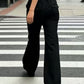 Black wide-leg cargo pants with elastic waistband and pockets