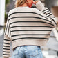Striped Round Neck Drop Shoulder Slit Sweater - DAVERRI FASHIONS