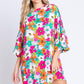 GeeGee Full Size Floral Round Neck Lantern Sleeve Mini Dress Multi Mini Dresses
