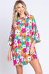 GeeGee Full Size Floral Round Neck Lantern Sleeve Mini Dress Multi Mini Dresses