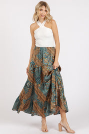 Mittoshop Paisley Patchwork Print Satin Maxi Skirt Skirts