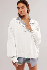 Exposed Seam Side Slit Long Sleeve Sweatshirt | Sweatshirts Daverri Fashions