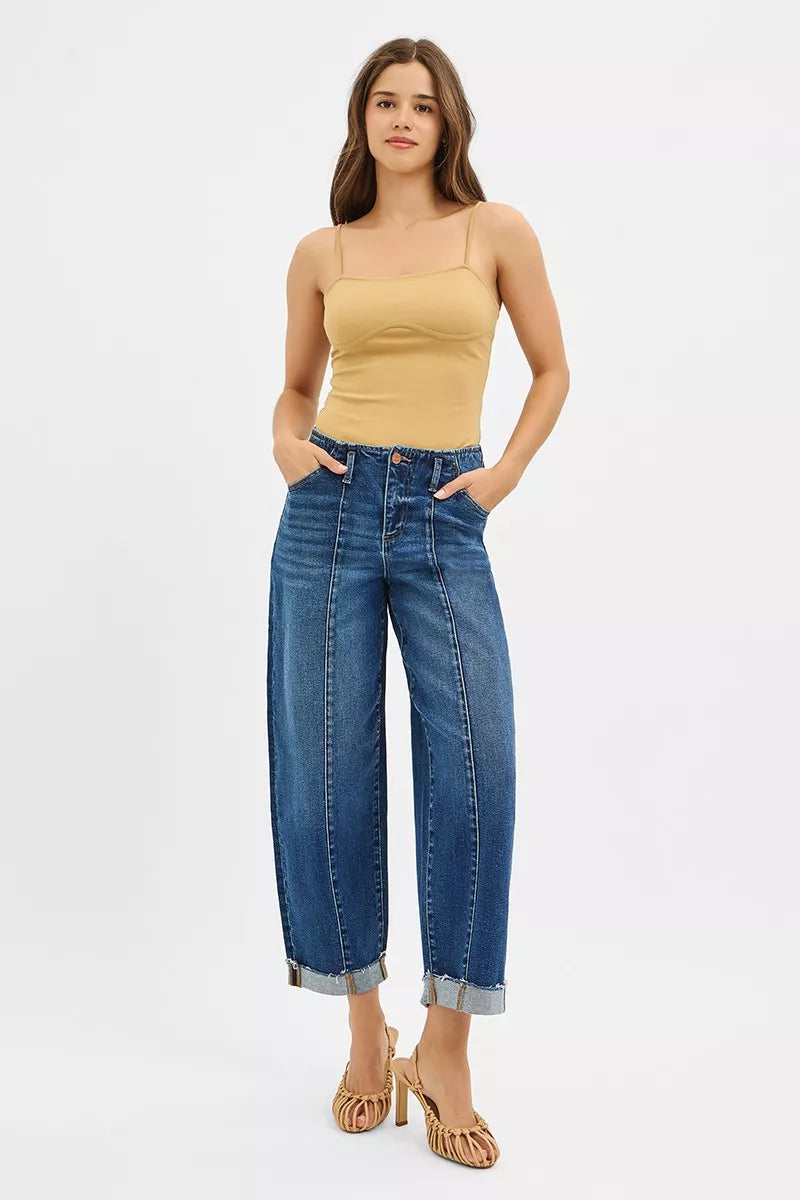 RISEN High Rise Fit Barrel Cuffed Jeans | Daverri Fashions