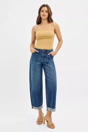 RISEN High Rise Fit Barrel Cuffed Jeans | Daverri Fashions