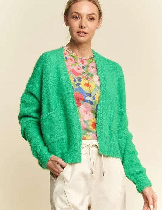 Green Davi & Dani Open Front Drop Shoulder Cardigan | Cardigans Daverri Fashions