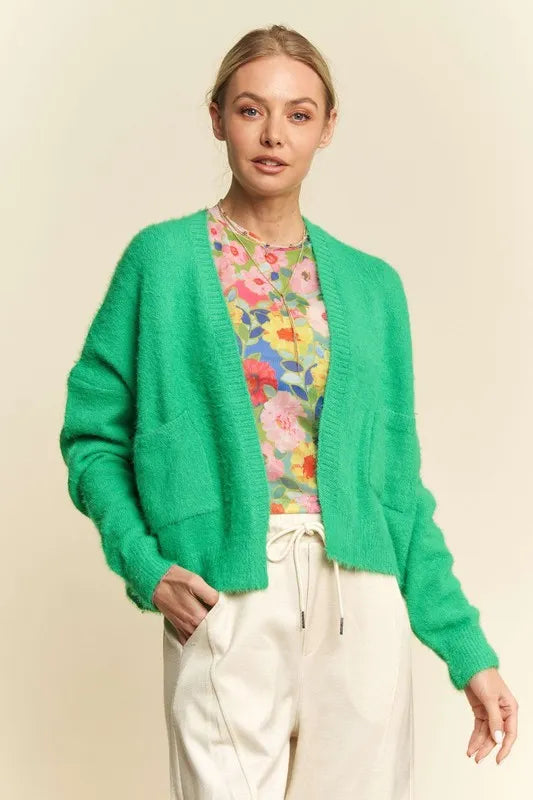 Davi & Dani Open Front Drop Shoulder Cardigan Green Cardigans