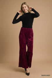 Umgee Velvet Pleated Wide Leg Pants | Pants Daverri Fashions