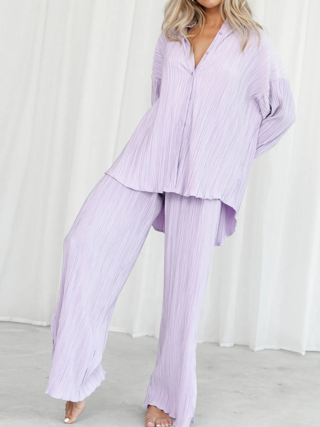 Button Up Long Sleeve Top and Pants Set | Outfit Sets Daverri Fashions