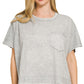 Zenana Halo light gray faded cotton boxy tee with chest pocket