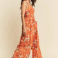 Davi & Dani Floral Ruffle Square Neck Smocking Bodice Jumpsuit Jumpsuits