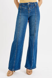 Dark RISEN Seam Detail Wide Leg Jeans | Jeans Daverri Fashions