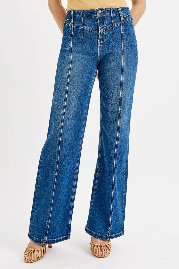 RISEN Seam Detail Wide Leg Jeans Dark Jeans