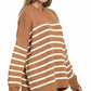 Zenana Exposed Seam Striped Oversized Sweater Camel - DAVERRI FASHIONS