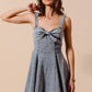SO ME Mineral Washed Bow Ribbon Denim Flare Dress Mini Dresses