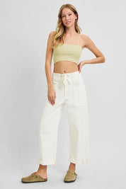 RISEN Full Size High Rise Crop Wide Barrel Cargo Pocket Jeans Plus Size | Cargo Jeans Daverri Fashions