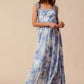 SO ME Floral Print Flowy Maxi Dress with Lace Ribbon Tie OFF WHITE BLUE