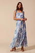 SO ME Floral Print Flowy Maxi Dress with Lace Ribbon Tie OFF WHITE BLUE