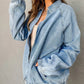Elastic Edge Collared Zip Up Denim Jacket With Pocket - DAVERRI FASHIONS