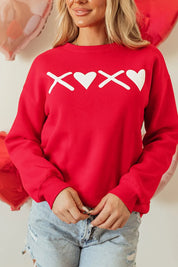 Red Valentine’s Day XOXO Round Neck Drop Shoulder Sweatshirt | Sweatshirts Daverri Fashions