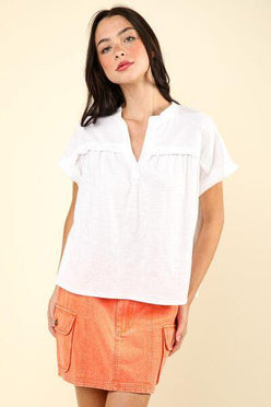 VERY J Nochted Short Sleeve Washed T-Shirt - DAVERRI FASHIONS
