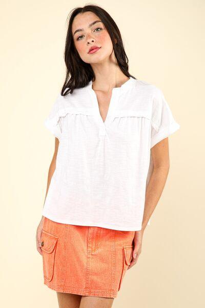 VERY J Nochted Short Sleeve Washed T-Shirt Ivory T-Shirts