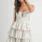 MABLE Floral Print Shoulder Tie Layered Mini Dress Off White