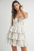 MABLE Floral Print Shoulder Tie Layered Mini Dress Off White