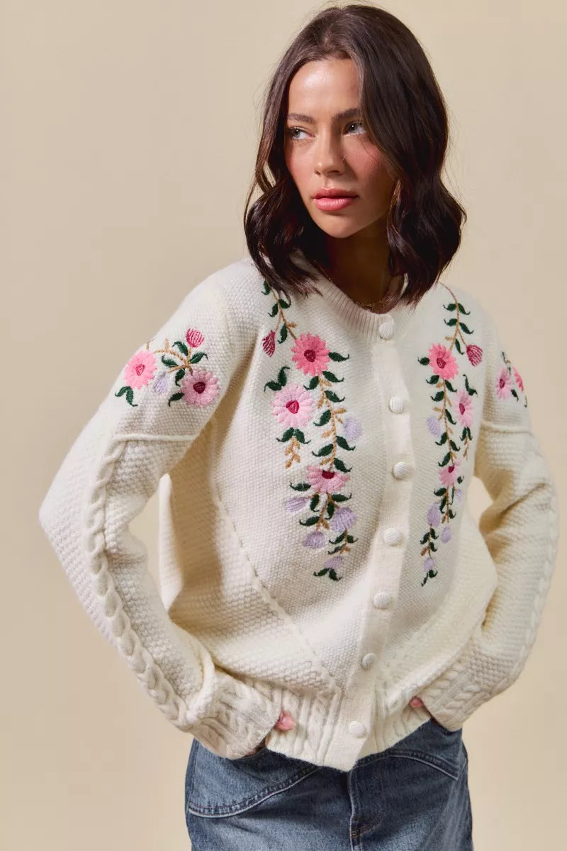 SO ME Floral Embroidered Coquette Sweater Cardigan | Cardigans Daverri Fashions